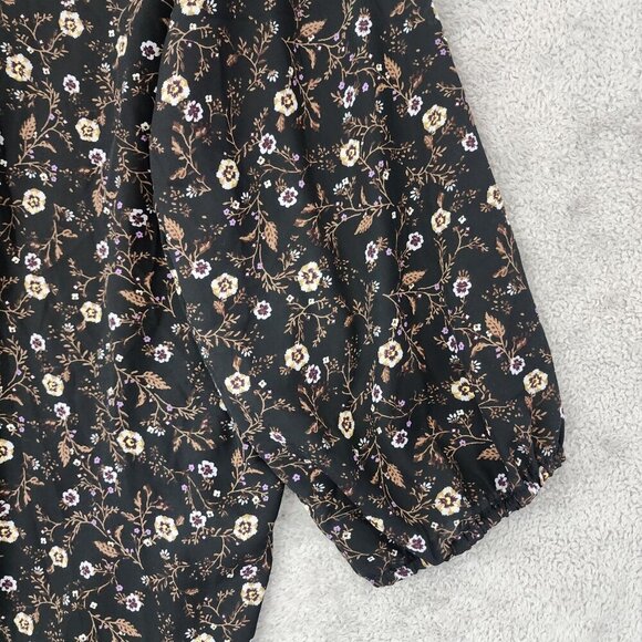 NWT Bobeau Womens Black Purple Floral Lace-Up Top 1X Chiffon JPT - Picture 8 of 11